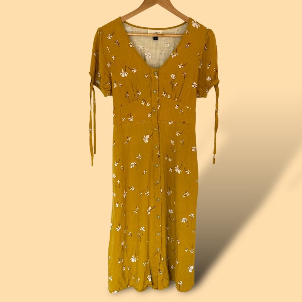 Universal Thread Mustard Yellow Floral Midi Dress - Picture 3 of 13
